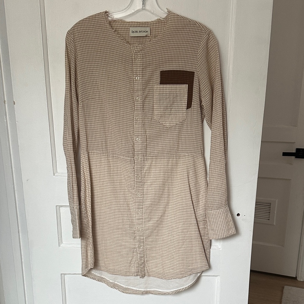 Rachel Antonoff Beige Checkered Shirt with Brown Pocket